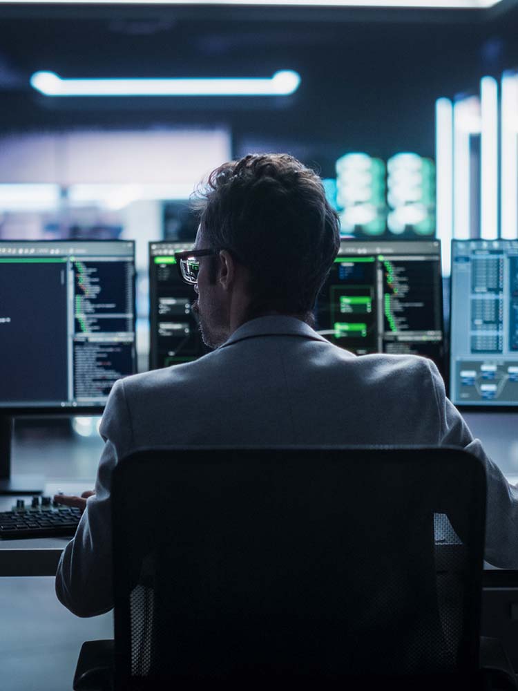 Man facing computer screen.