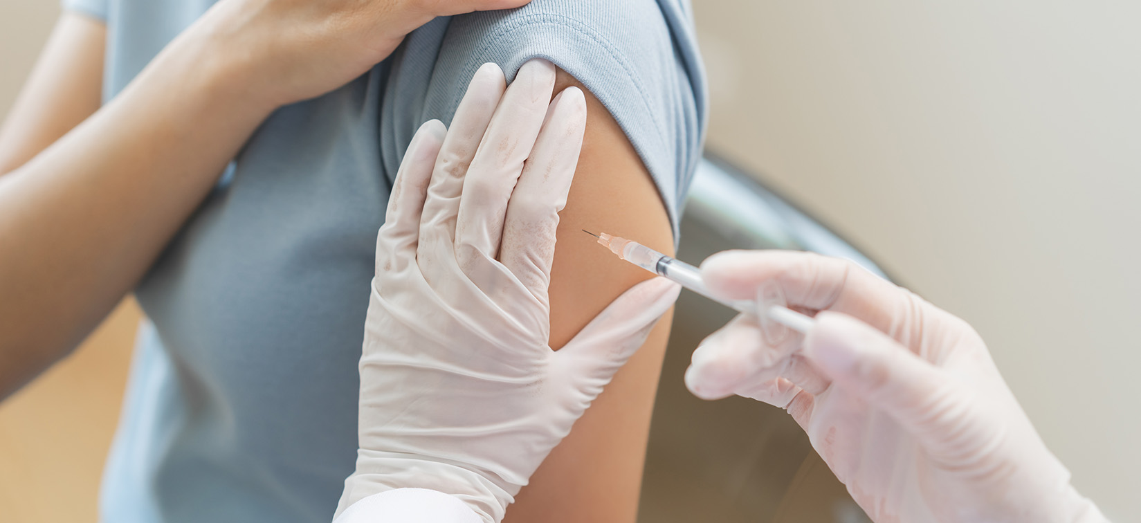 San Jacinto College Student Receiving Shot